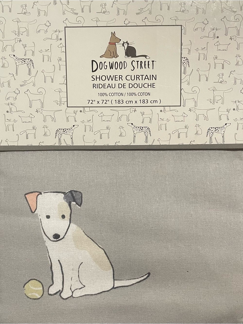 New Dogwood Street Random Dogs Gray Cotton Dog Print Shower Curtain Kris Ruff